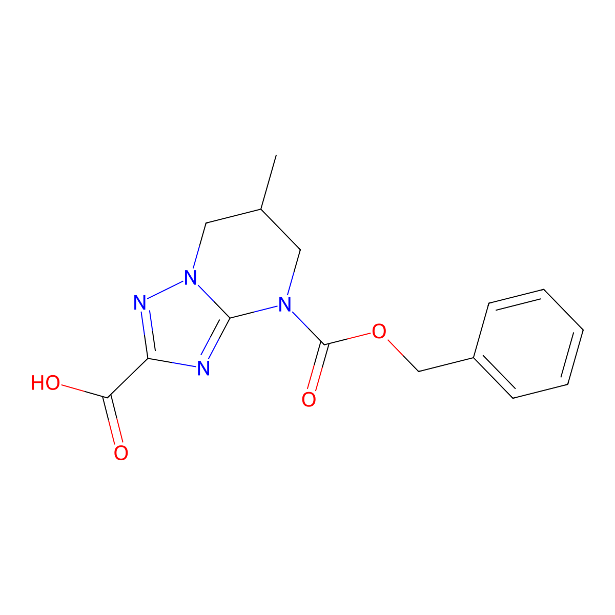 4-[(benzyloxy)carbonyl]-6-methyl-4H,5H,6H,7H-[1,2,4]triazolo[1,5-a]pyrimidine-2-carboxylic acid molecular structure, CAS 2639417-97-1