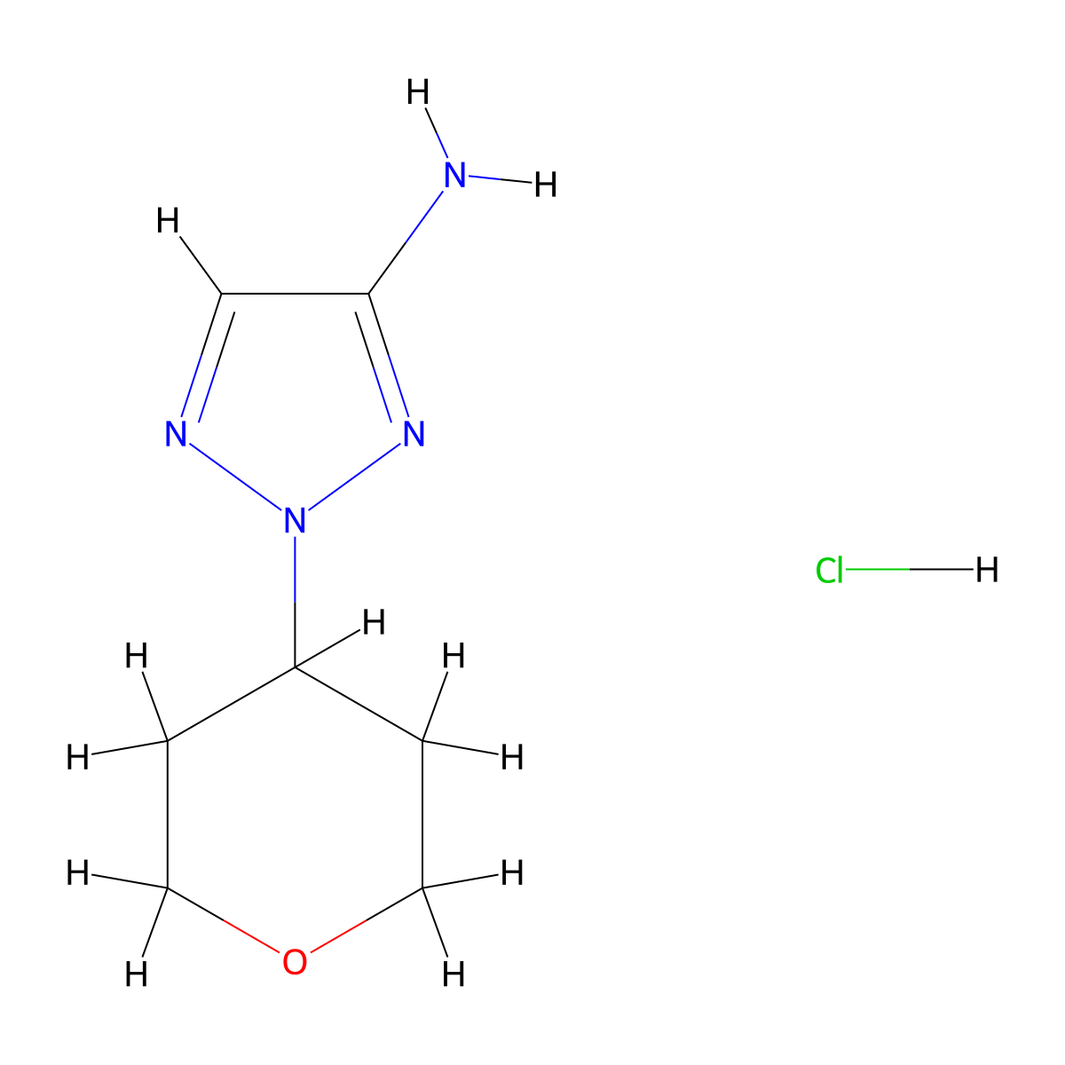 2-(oxan-4-yl)-2H-1,2,3-triazol-4-amine hydrochloride molecular structure, CAS 2639418-36-1