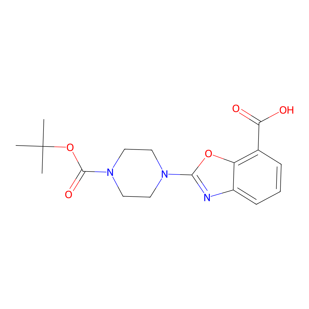 2-{4-[(Tert-butoxy)carbonyl]piperazin-1-yl}-1,3-benzoxazole-7-carboxylic acid molecular structure, CAS 2639418-46-3