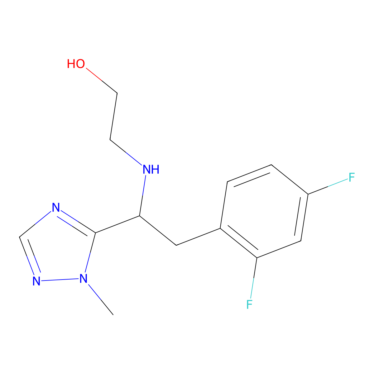 2-((2-(2,4-difluorophenyl)-1-(1-methyl-1H-1,2,4-triazol-5-yl)ethyl)amino)ethan-1-ol molecular structure, CAS 2639418-50-9