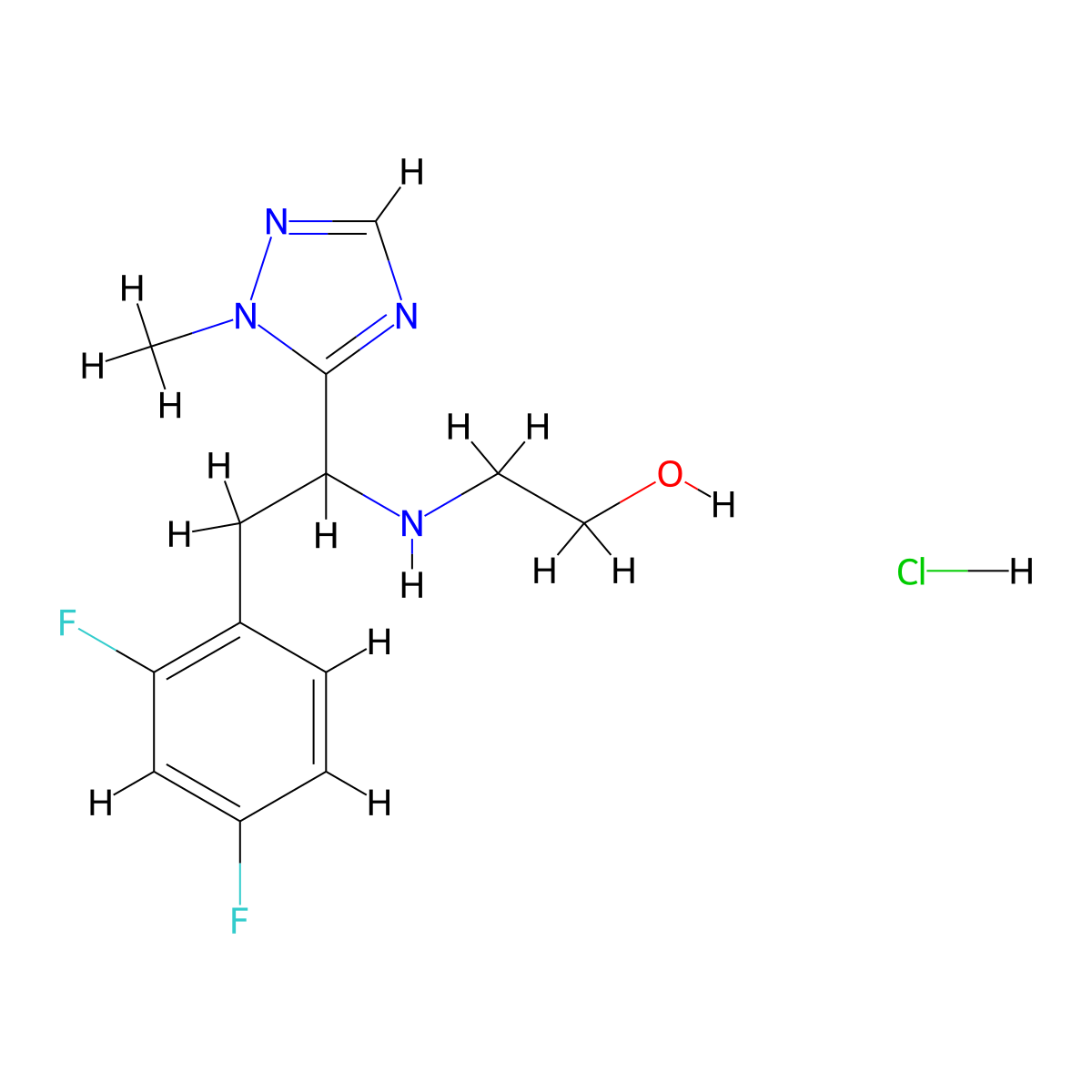 2-{[2-(2,4-difluorophenyl)-1-(1-methyl-1H-1,2,4-triazol-5-yl)ethyl]amino}ethan-1-ol hydrochloride molecular structure, CAS 2639418-51-0