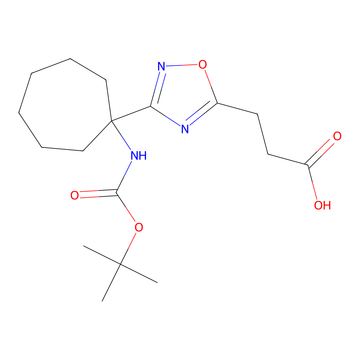 3-[3-(1-{[(Tert-butoxy)carbonyl]amino}cycloheptyl)-1,2,4-oxadiazol-5-yl]propanoic acid molecular structure, CAS 2639419-06-8