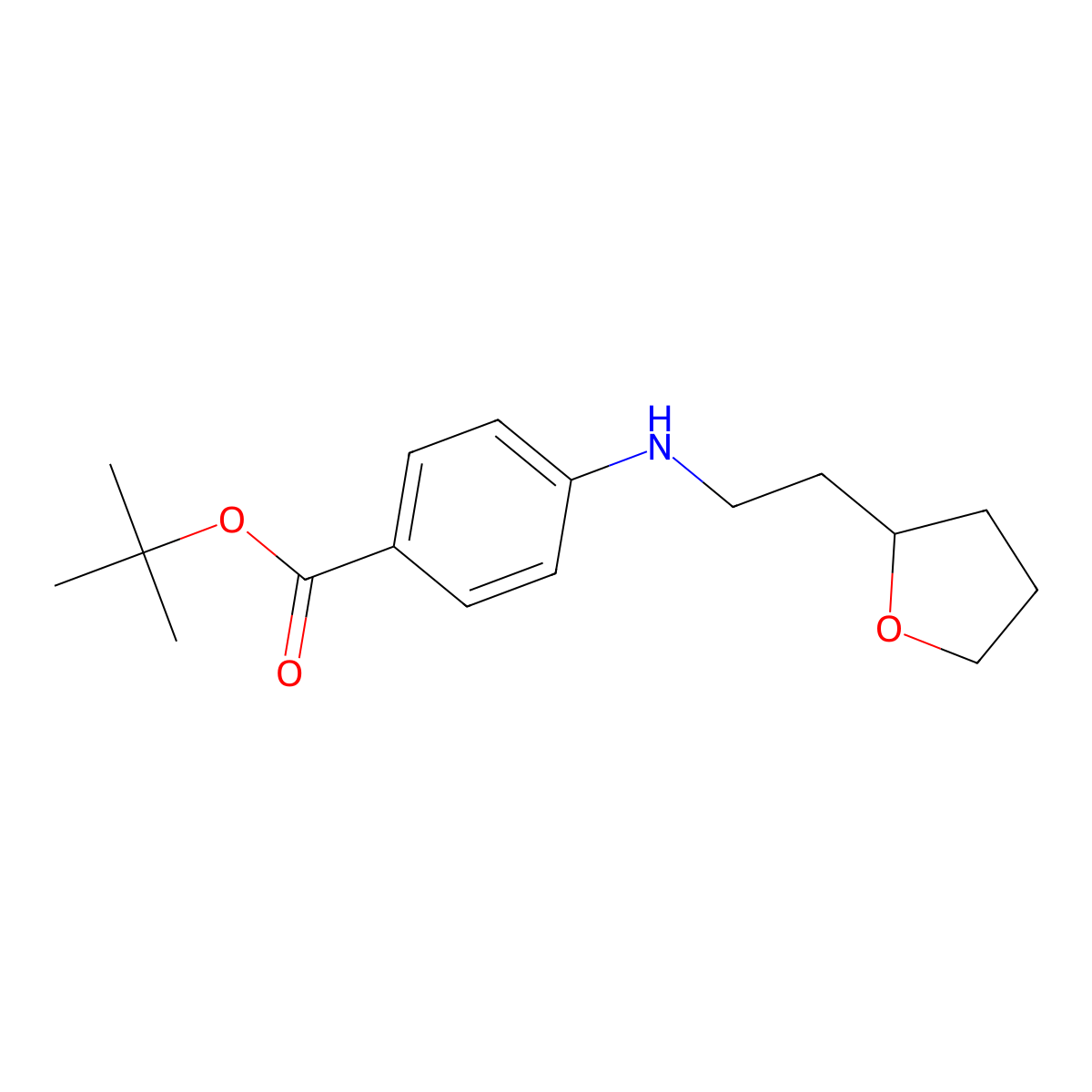 Tert-butyl 4-{[2-(oxolan-2-yl)ethyl]amino}benzoate molecular structure, CAS 2639419-24-0