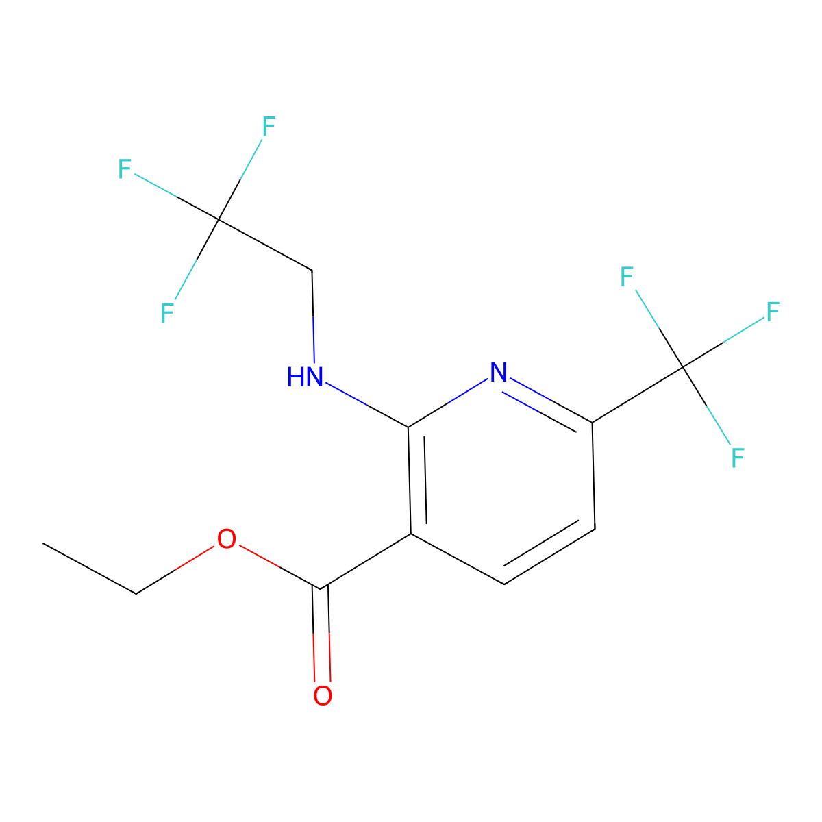 Ethyl 2-[(2,2,2-trifluoroethyl)amino]-6-(trifluoromethyl)pyridine-3-carboxylate molecular structure, CAS 2639419-27-3