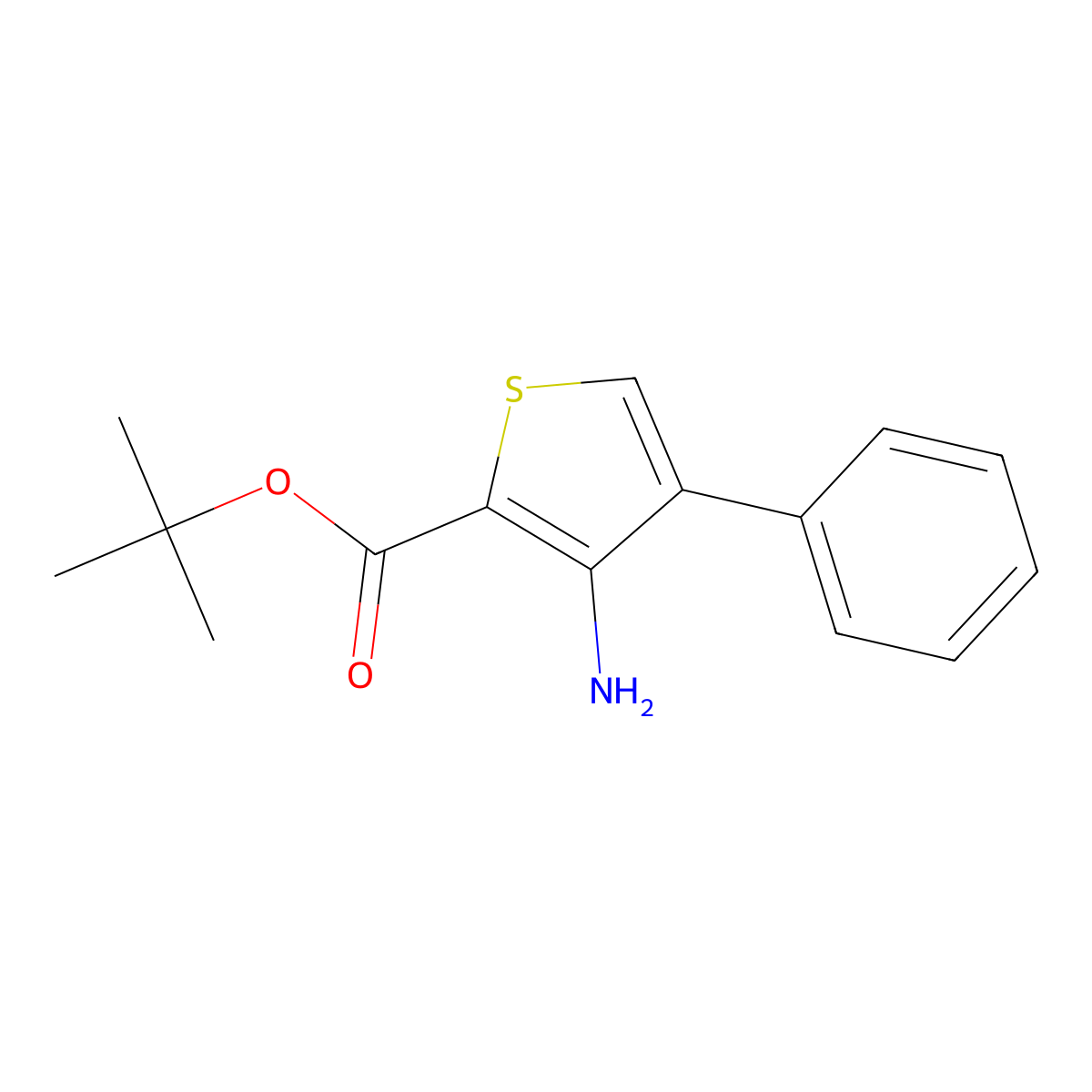 Tert-butyl 3-amino-4-phenylthiophene-2-carboxylate molecular structure, CAS 2639419-31-9