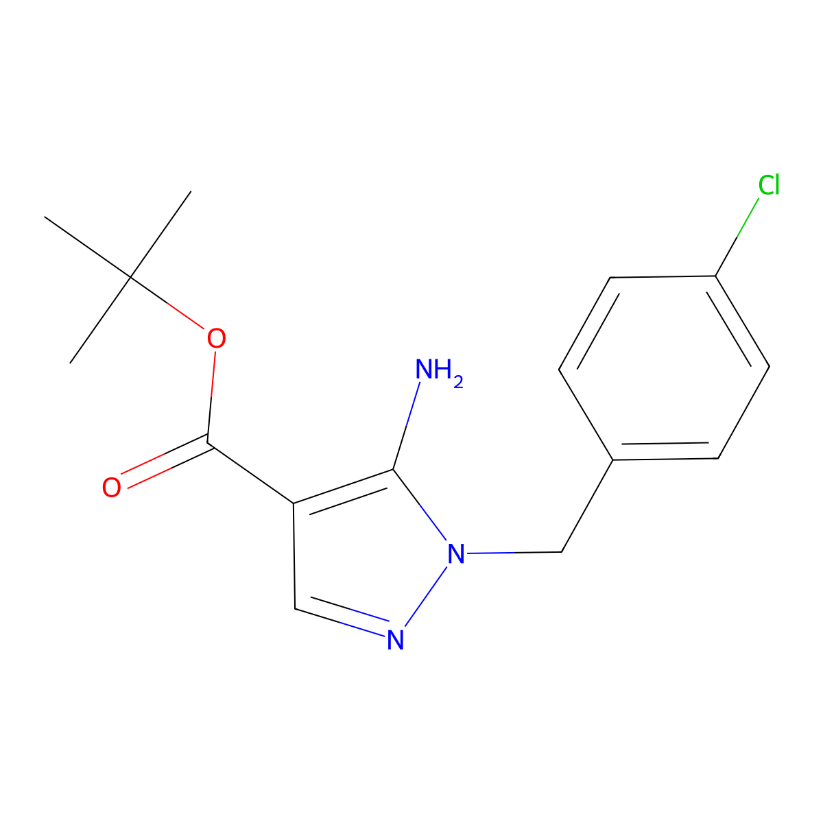 tert-butyl 5-amino-1-[(4-chlorophenyl)methyl]-1H-pyrazole-4-carboxylate molecular structure, CAS 2639419-50-2