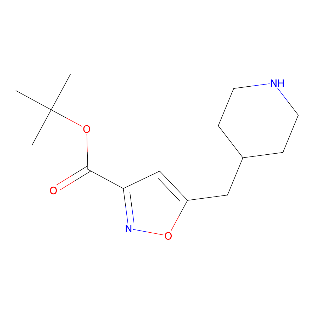 Tert-butyl 5-[(piperidin-4-yl)methyl]-1,2-oxazole-3-carboxylate molecular structure, CAS 2639419-71-7