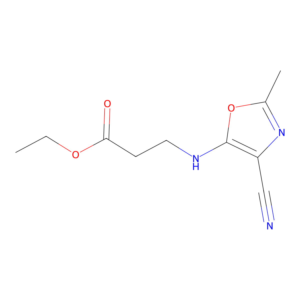 Ethyl 3-[(4-cyano-2-methyl-1,3-oxazol-5-yl)amino]propanoate molecular structure, CAS 2639419-73-9