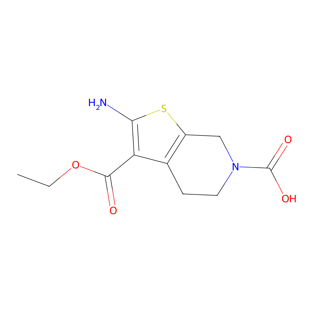 2-amino-3-(ethoxycarbonyl)-4H,5H,6H,7H-thieno[2,3-c]pyridine-6-carboxylic acid molecular structure, CAS 2639419-78-4