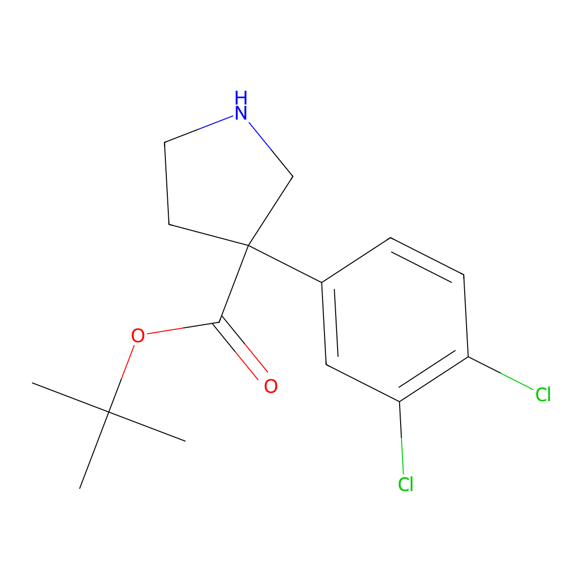 Tert-butyl 3-(3,4-dichlorophenyl)pyrrolidine-3-carboxylate molecular structure, CAS 2639419-91-1
