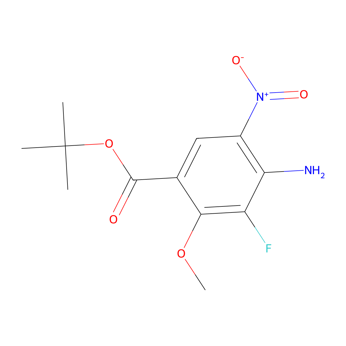 Tert-butyl 4-amino-3-fluoro-2-methoxy-5-nitrobenzoate molecular structure, CAS 2639419-92-2