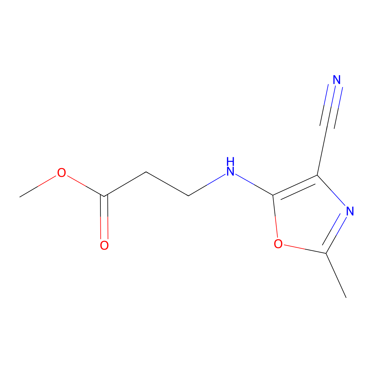 Methyl 3-[(4-cyano-2-methyl-1,3-oxazol-5-yl)amino]propanoate molecular structure, CAS 2639419-99-9