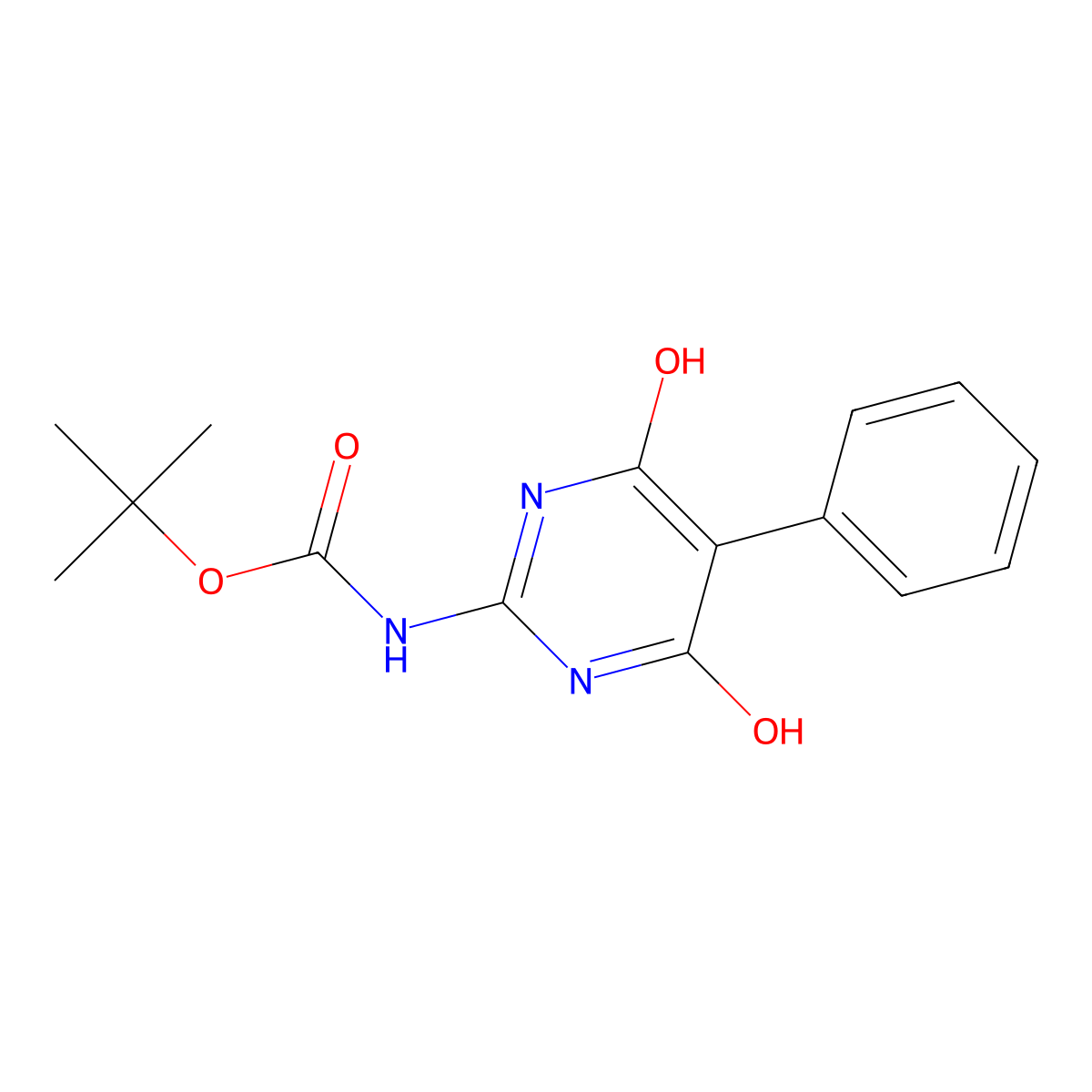 tert-butyl N-(4,6-dihydroxy-5-phenylpyrimidin-2-yl)carbamate molecular structure, CAS 2639420-07-6