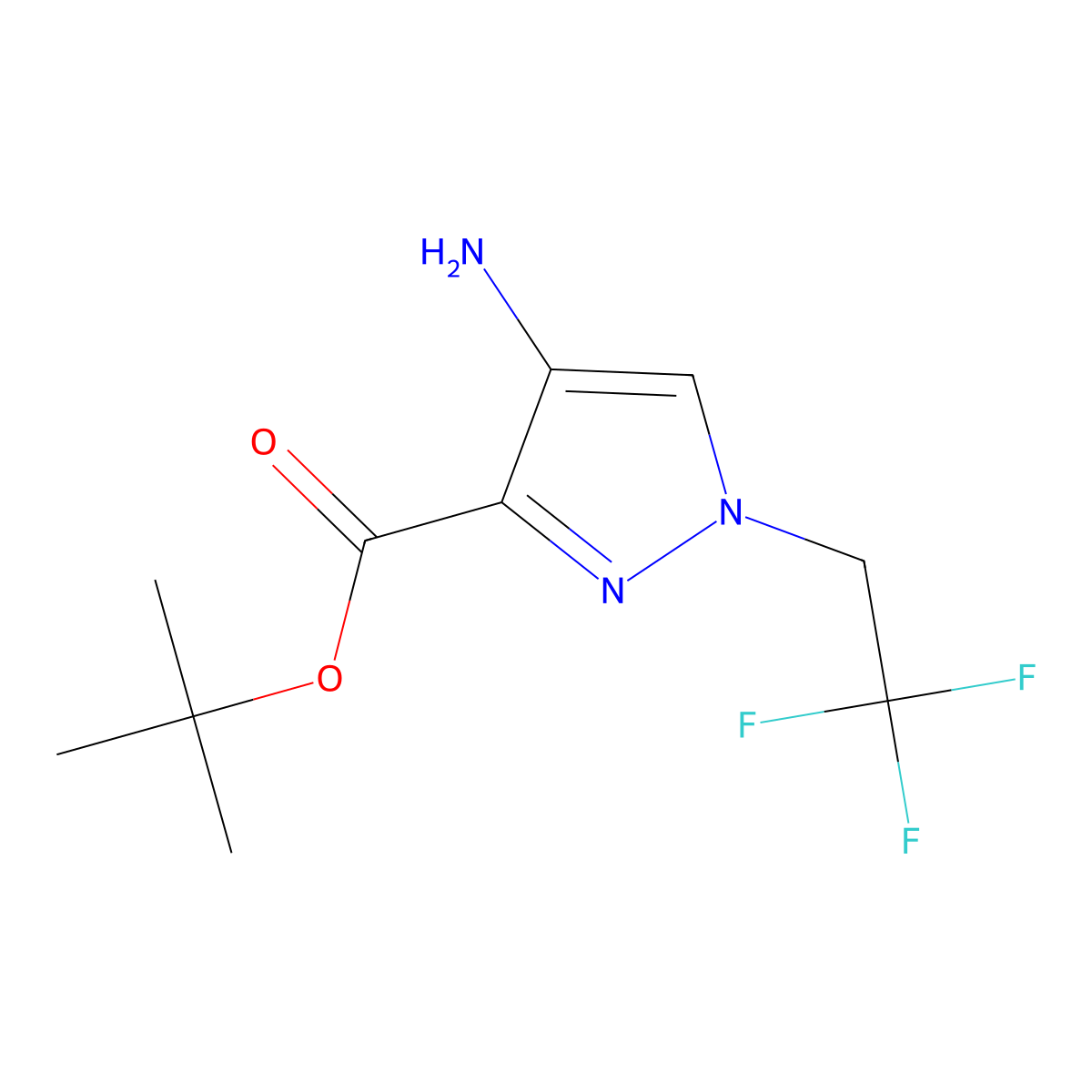 tert-butyl 4-amino-1-(2,2,2-trifluoroethyl)-1H-pyrazole-3-carboxylate molecular structure, CAS 2639420-15-6