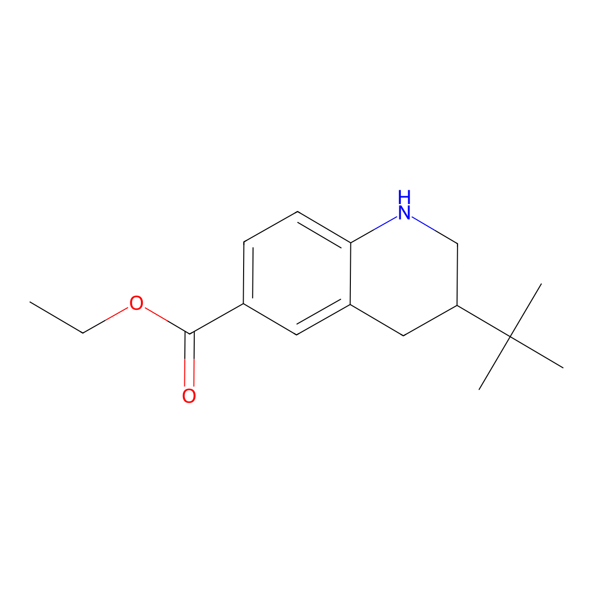 Ethyl 3-tert-butyl-1,2,3,4-tetrahydroquinoline-6-carboxylate molecular structure, CAS 2639420-22-5