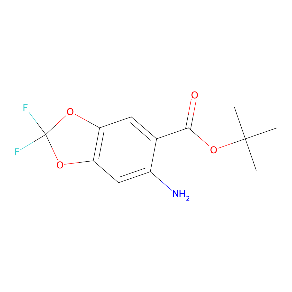 Tert-butyl 6-amino-2,2-difluoro-1,3-dioxaindane-5-carboxylate molecular structure, CAS 2639420-23-6