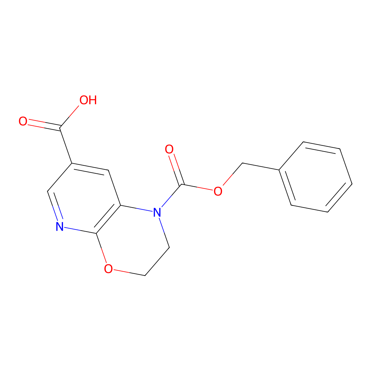 1-[(benzyloxy)carbonyl]-1H,2H,3H-pyrido[2,3-b][1,4]oxazine-7-carboxylic acid molecular structure, CAS 2639420-24-7