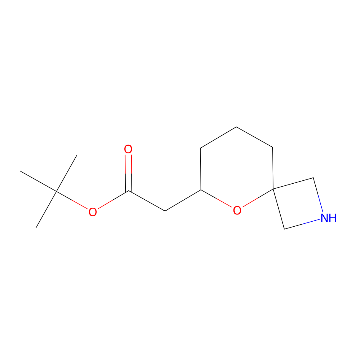 Tert-butyl 2-{5-oxa-2-azaspiro[3.5]nonan-6-yl}acetate molecular structure, CAS 2639420-28-1