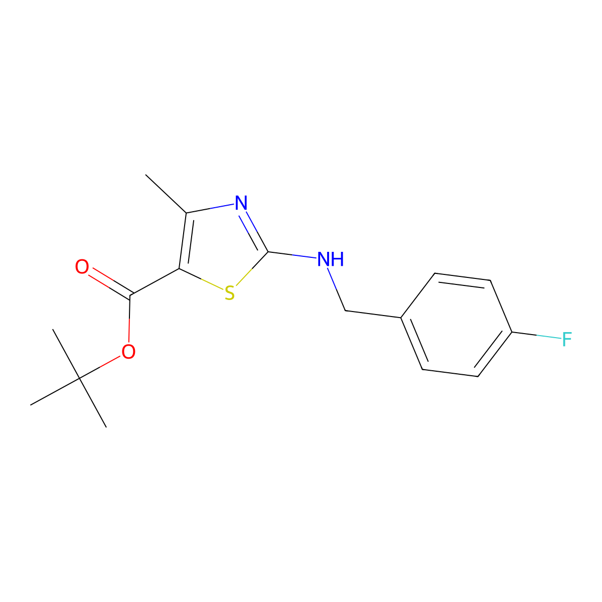 Tert-butyl 2-{[(4-fluorophenyl)methyl]amino}-4-methyl-1,3-thiazole-5-carboxylate molecular structure, CAS 2639420-30-5