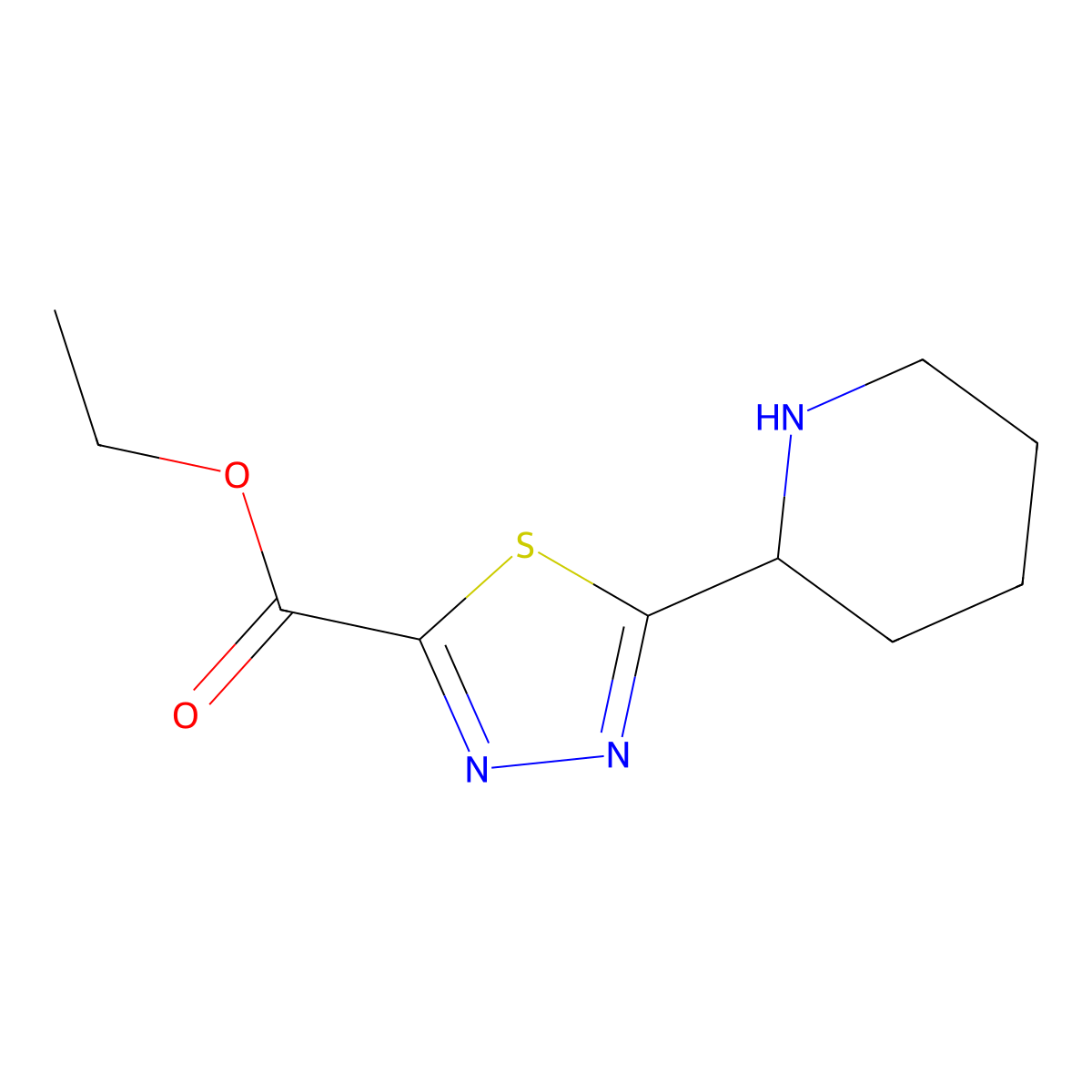 Ethyl 5-(piperidin-2-yl)-1,3,4-thiadiazole-2-carboxylate molecular structure, CAS 2639420-31-6