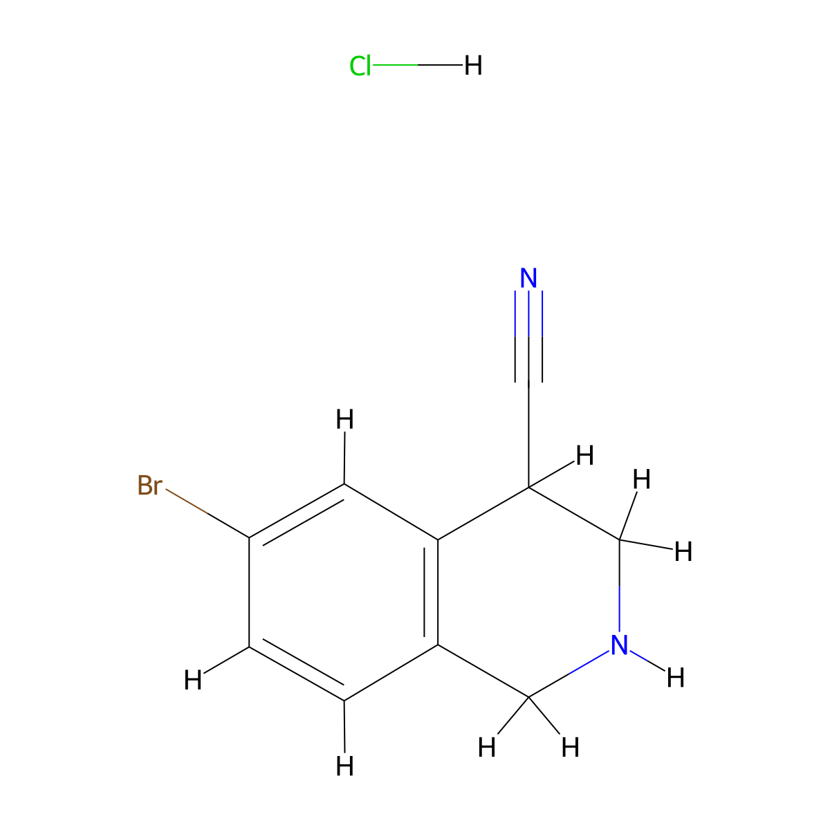 6-Bromo-1,2,3,4-tetrahydroisoquinoline-4-carbonitrile hydrochloride molecular structure, CAS 2639420-36-1
