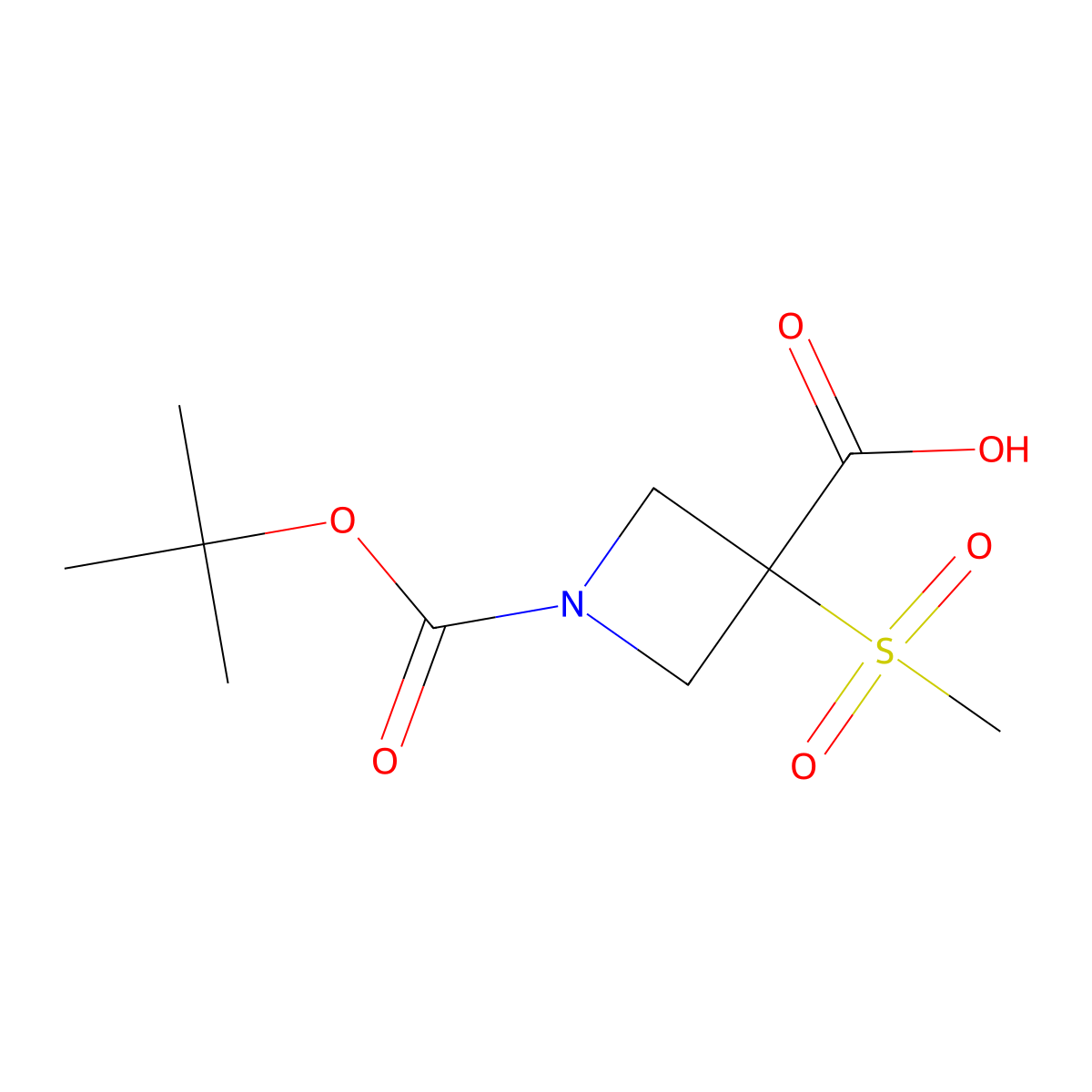 1-[(Tert-butoxy)carbonyl]-3-methanesulfonylazetidine-3-carboxylic acid molecular structure, CAS 2639420-40-7