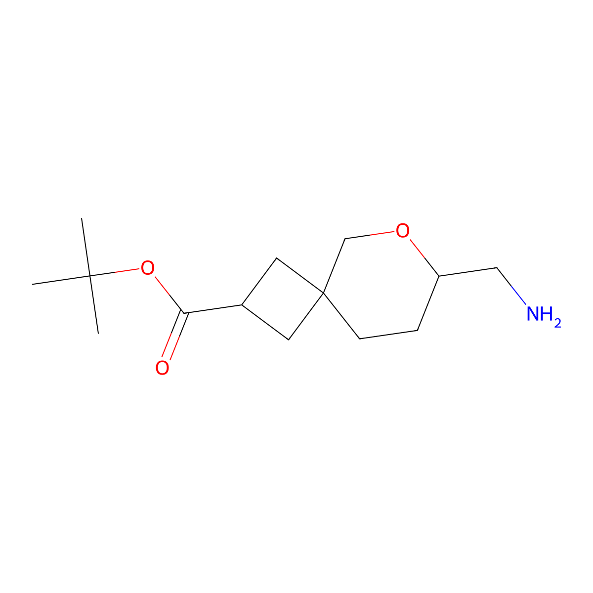 Tert-butyl 7-(aminomethyl)-6-oxaspiro[3.5]nonane-2-carboxylate molecular structure, CAS 2639420-42-9