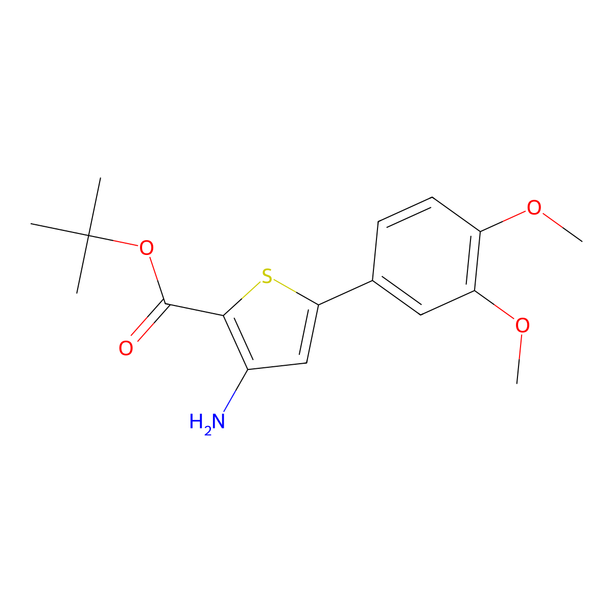 Tert-butyl 3-amino-5-(3,4-dimethoxyphenyl)thiophene-2-carboxylate molecular structure, CAS 2639420-45-2