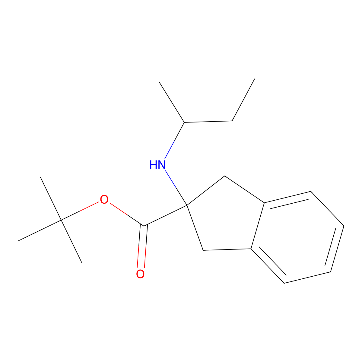 tert-butyl 2-[(butan-2-yl)amino]-2,3-dihydro-1H-indene-2-carboxylate molecular structure, CAS 2639420-48-5