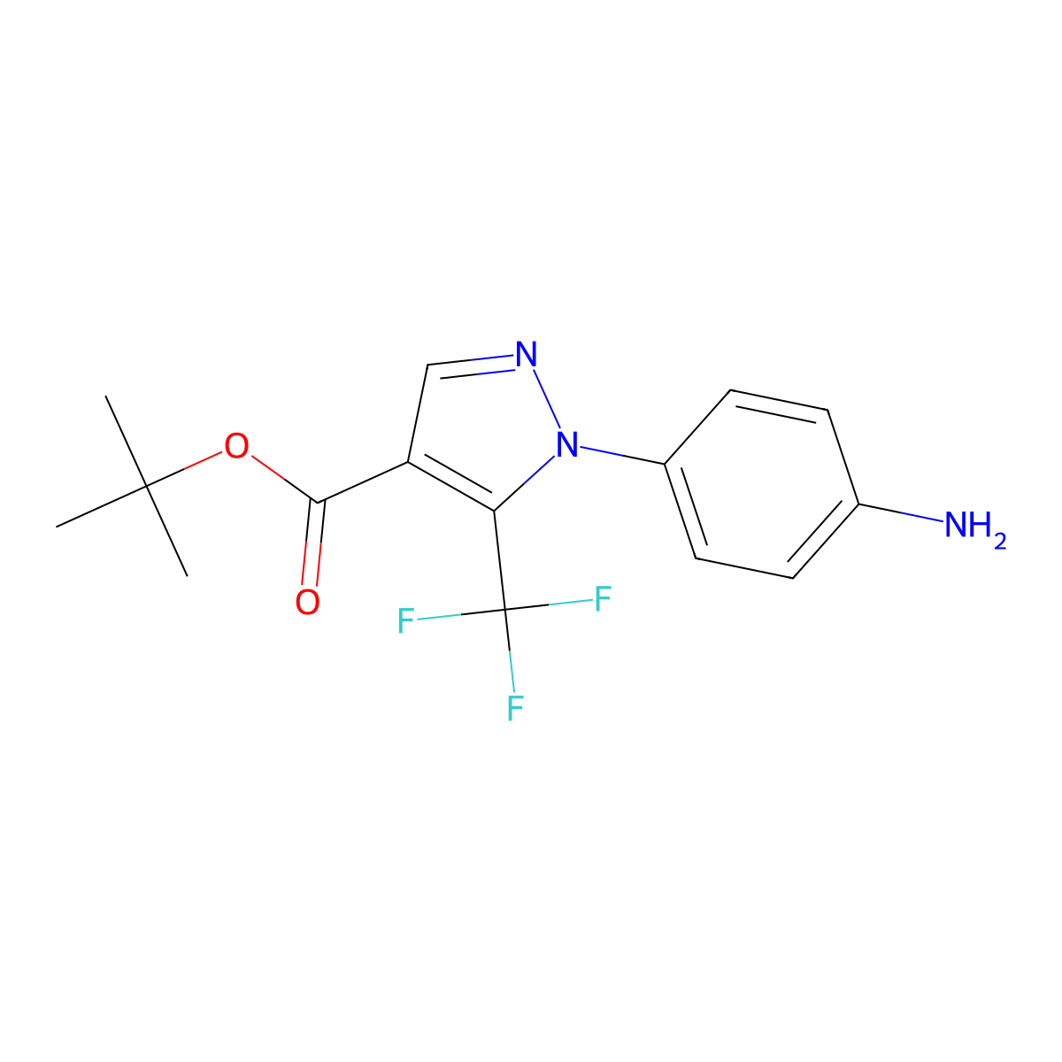 tert-butyl 1-(4-aminophenyl)-5-(trifluoromethyl)-1H-pyrazole-4-carboxylate molecular structure, CAS 2639420-52-1