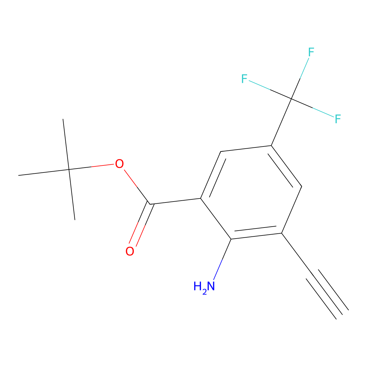 Tert-butyl 2-amino-3-ethynyl-5-(trifluoromethyl)benzoate molecular structure, CAS 2639420-57-6