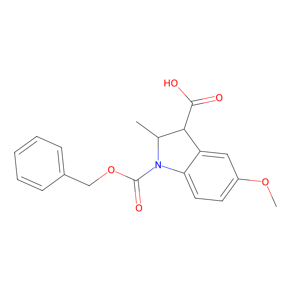 1-[(benzyloxy)carbonyl]-5-methoxy-2-methyl-2,3-dihydro-1H-indole-3-carboxylic acid molecular structure, CAS 2639420-71-4