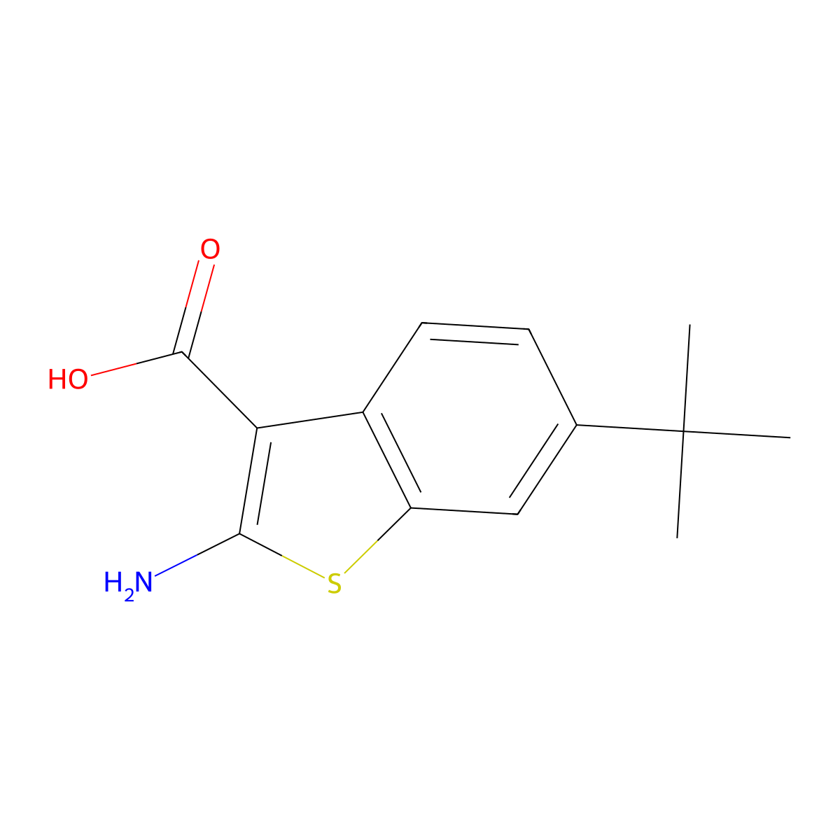 2-Amino-6-tert-butyl-1-benzothiophene-3-carboxylic acid molecular structure, CAS 2639420-77-0