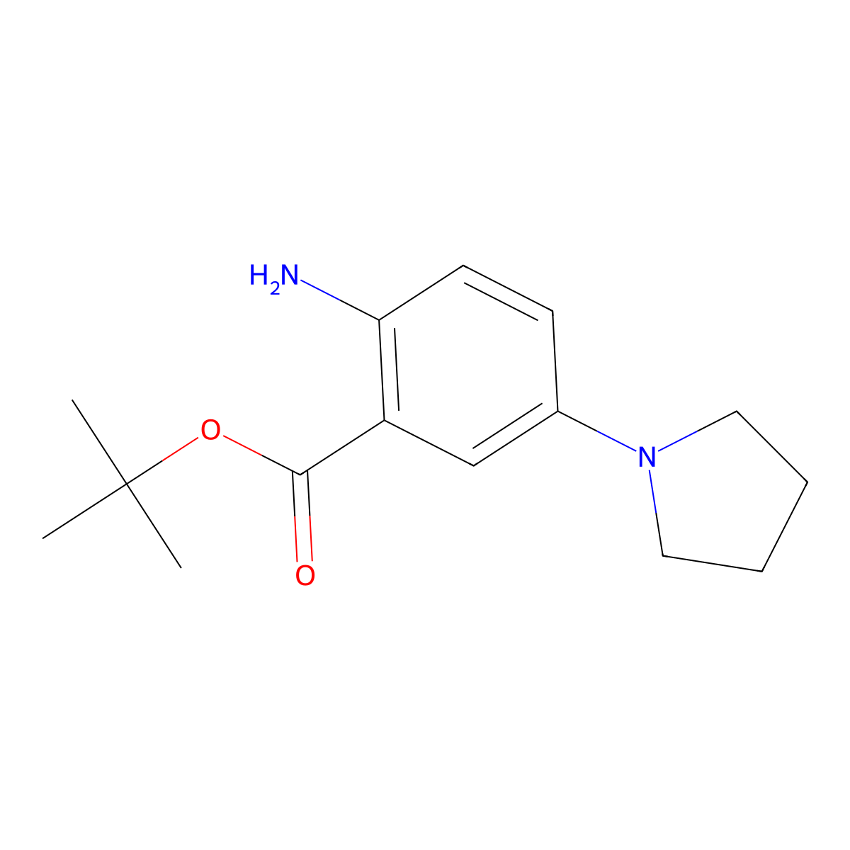 Tert-butyl 2-amino-5-(pyrrolidin-1-yl)benzoate molecular structure, CAS 2639420-97-4