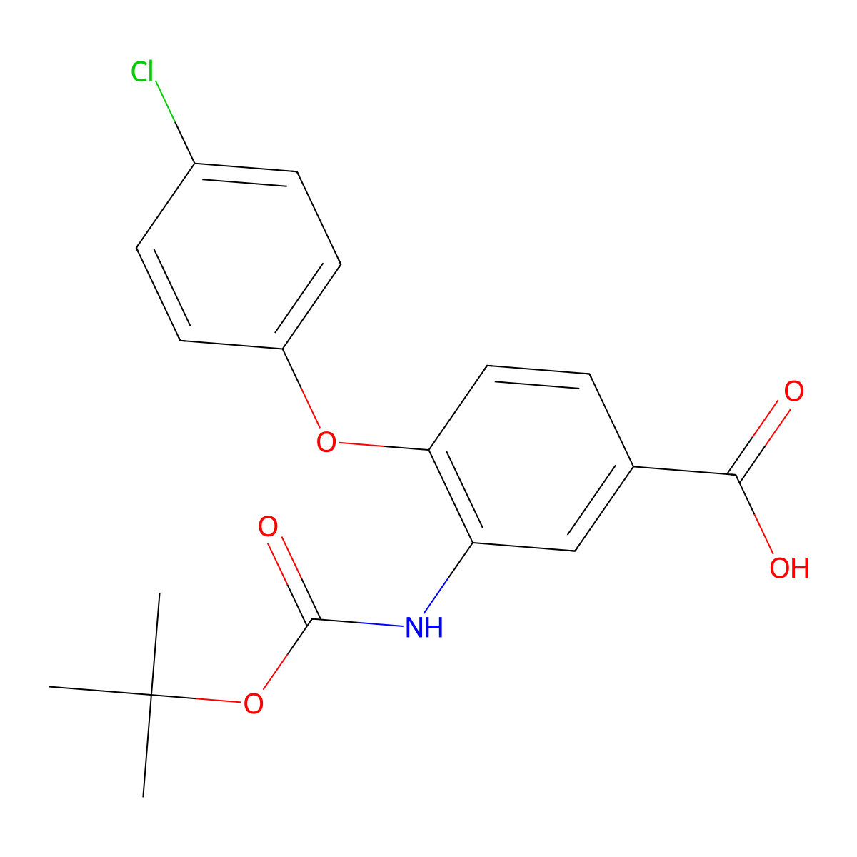 3-{[(Tert-butoxy)carbonyl]amino}-4-(4-chlorophenoxy)benzoic acid molecular structure, CAS 2639421-05-7