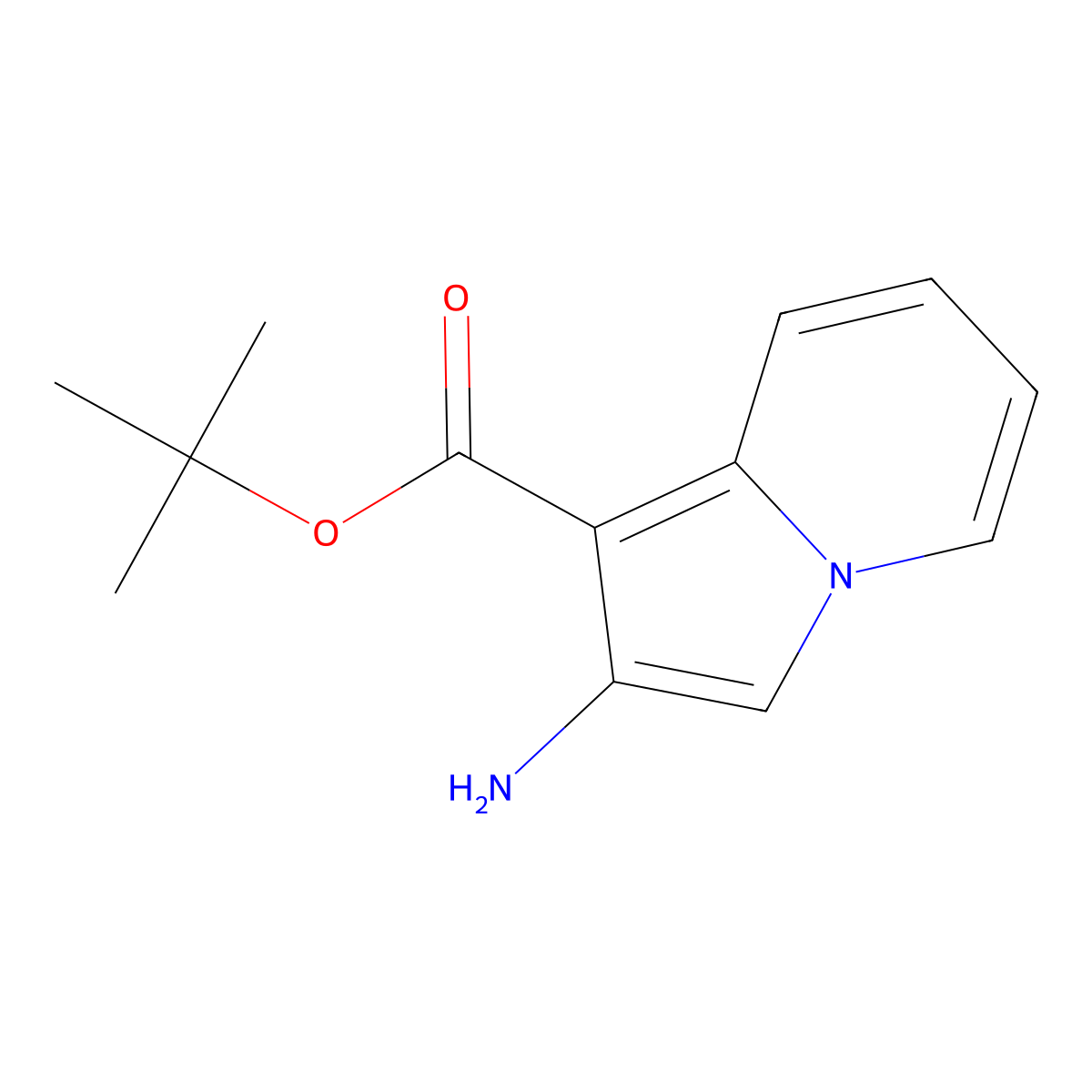 Tert-butyl 2-aminoindolizine-1-carboxylate molecular structure, CAS 2639421-14-8