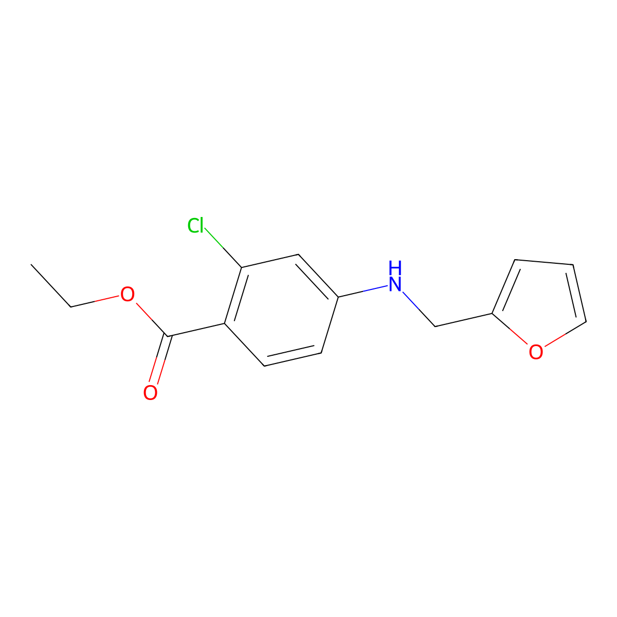 Ethyl 2-chloro-4-{[(furan-2-yl)methyl]amino}benzoate molecular structure, CAS 2639421-16-0
