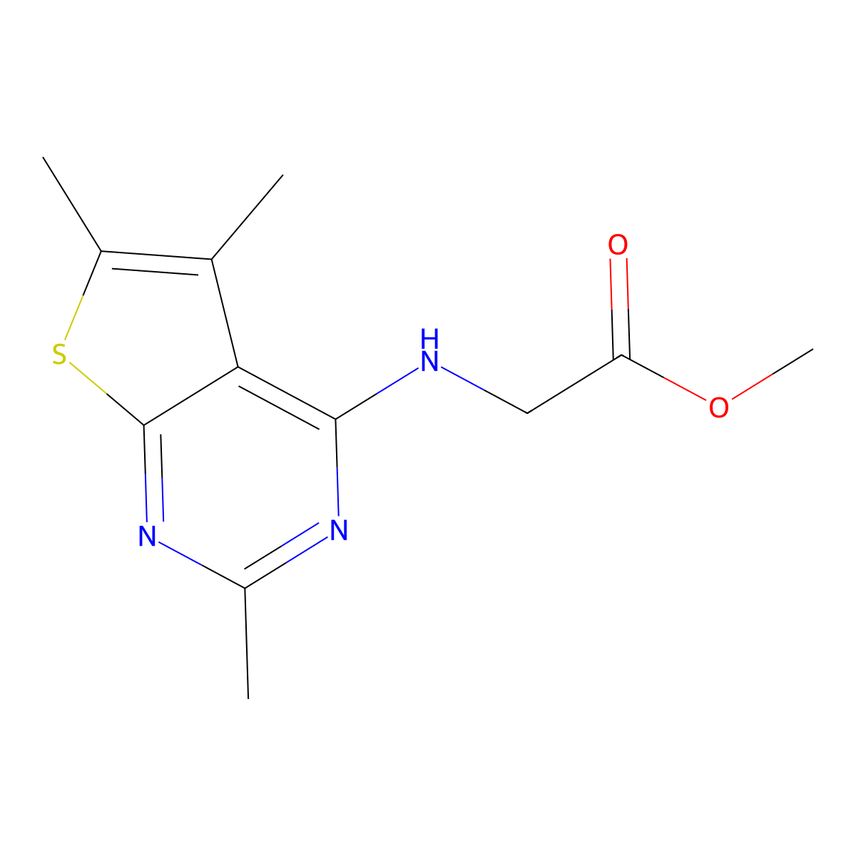 Methyl 2-({trimethylthieno[2,3-d]pyrimidin-4-yl}amino)acetate molecular structure, CAS 2639421-17-1
