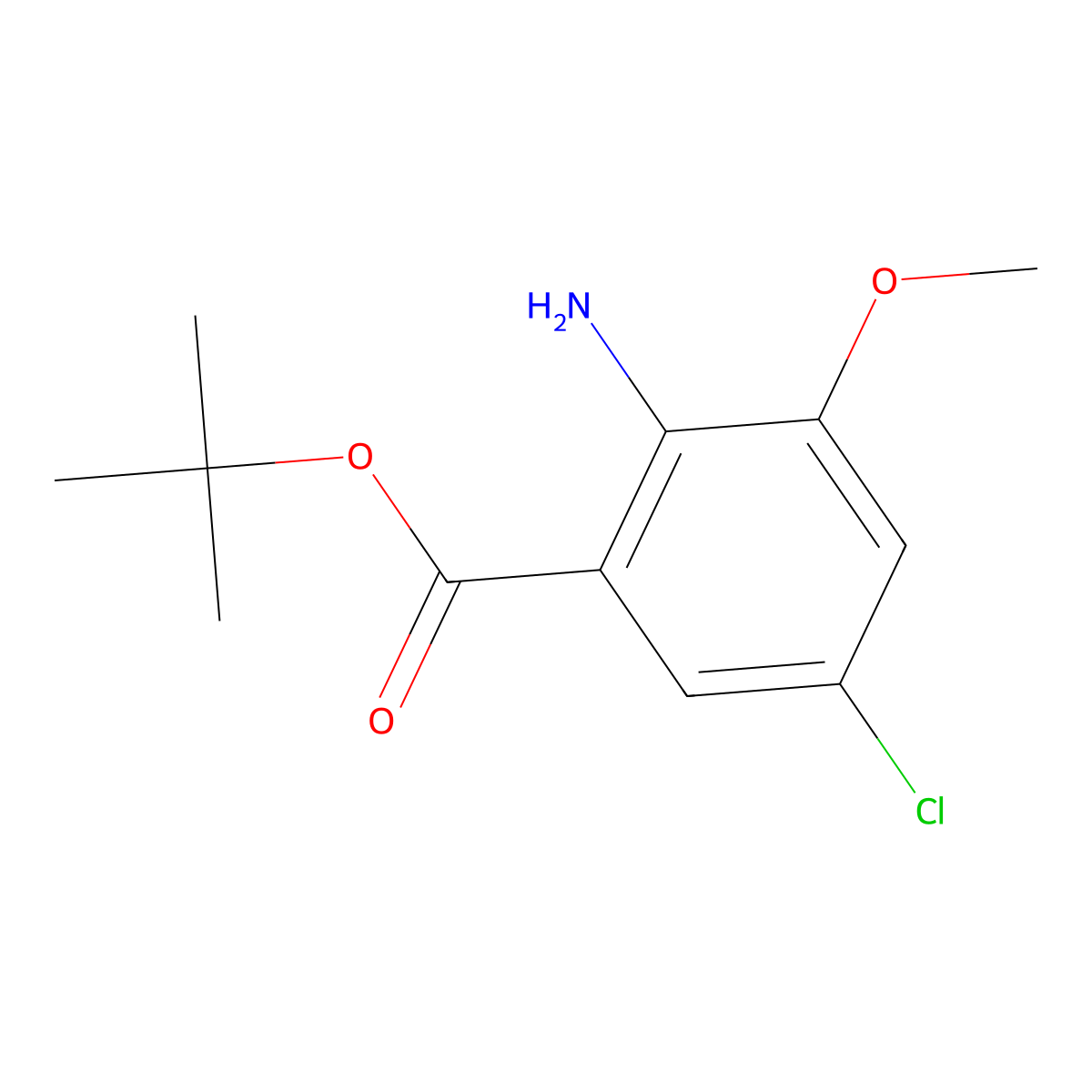 Tert-butyl 2-amino-5-chloro-3-methoxybenzoate molecular structure, CAS 2639421-23-9