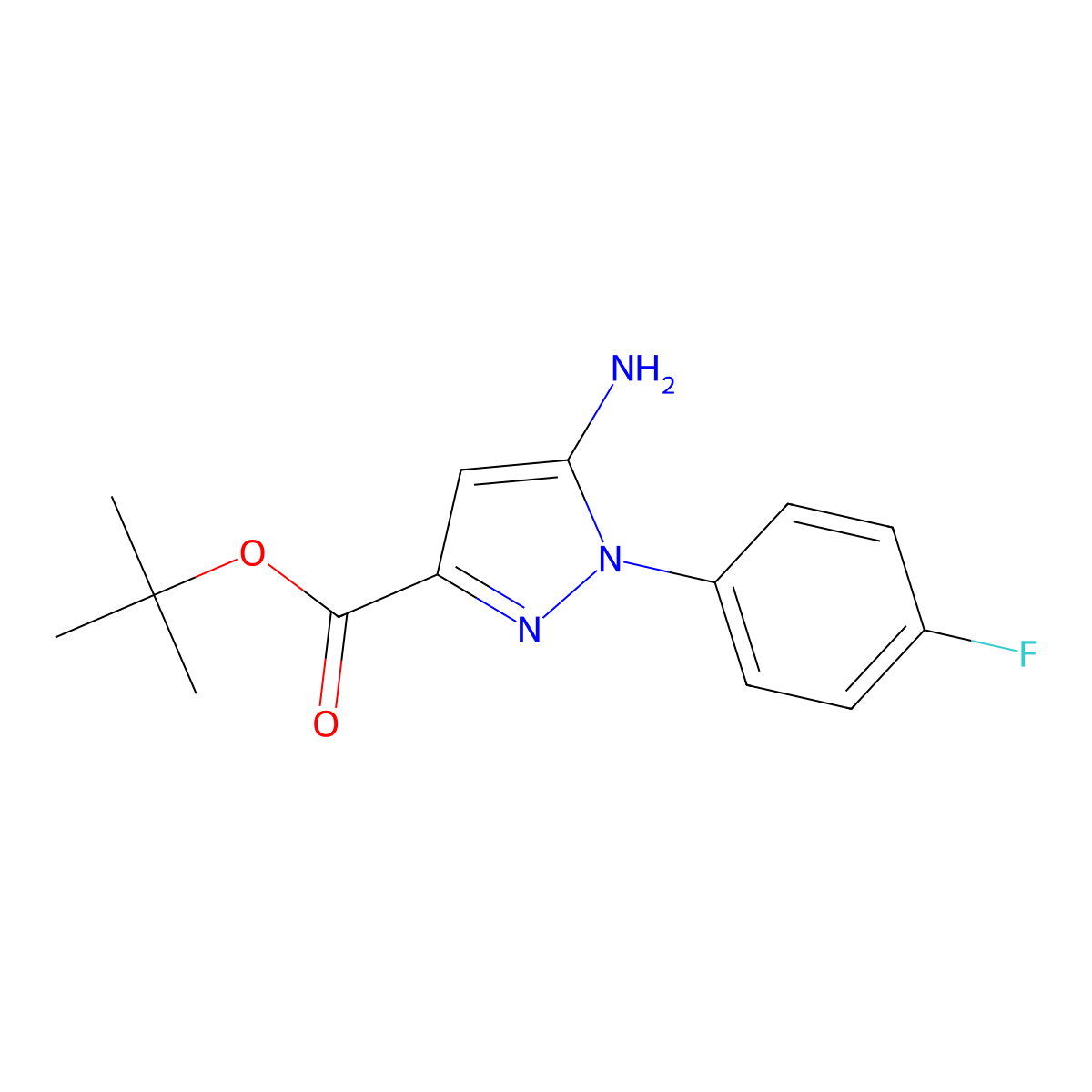 tert-butyl 5-amino-1-(4-fluorophenyl)-1H-pyrazole-3-carboxylate molecular structure, CAS 2639421-26-2