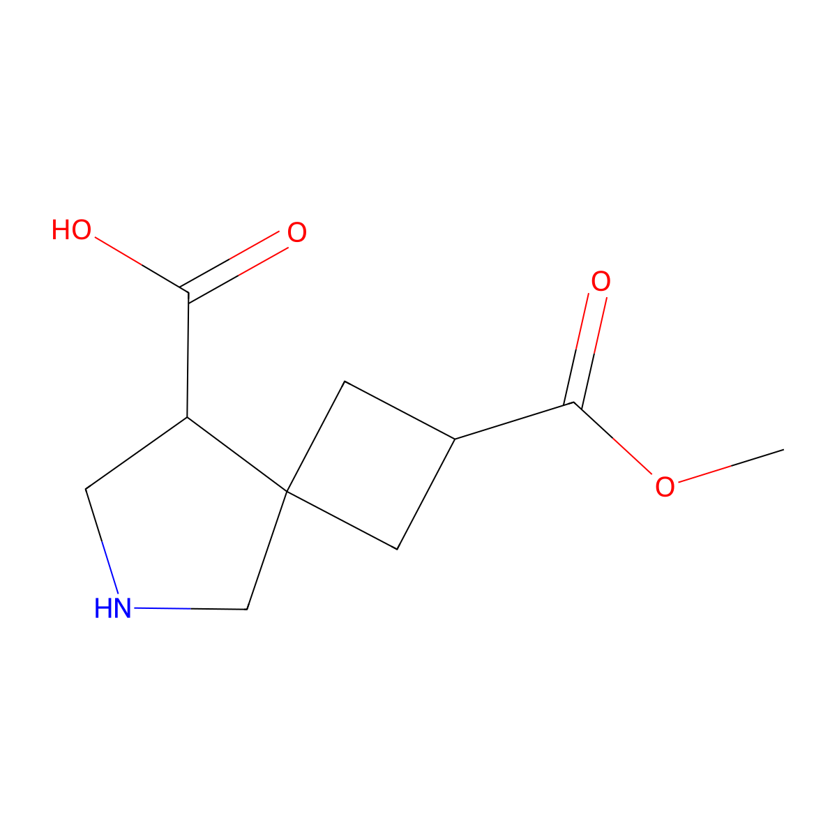 2-(Methoxycarbonyl)-6-azaspiro[3.4]octane-8-carboxylic acid molecular structure, CAS 2639421-37-5