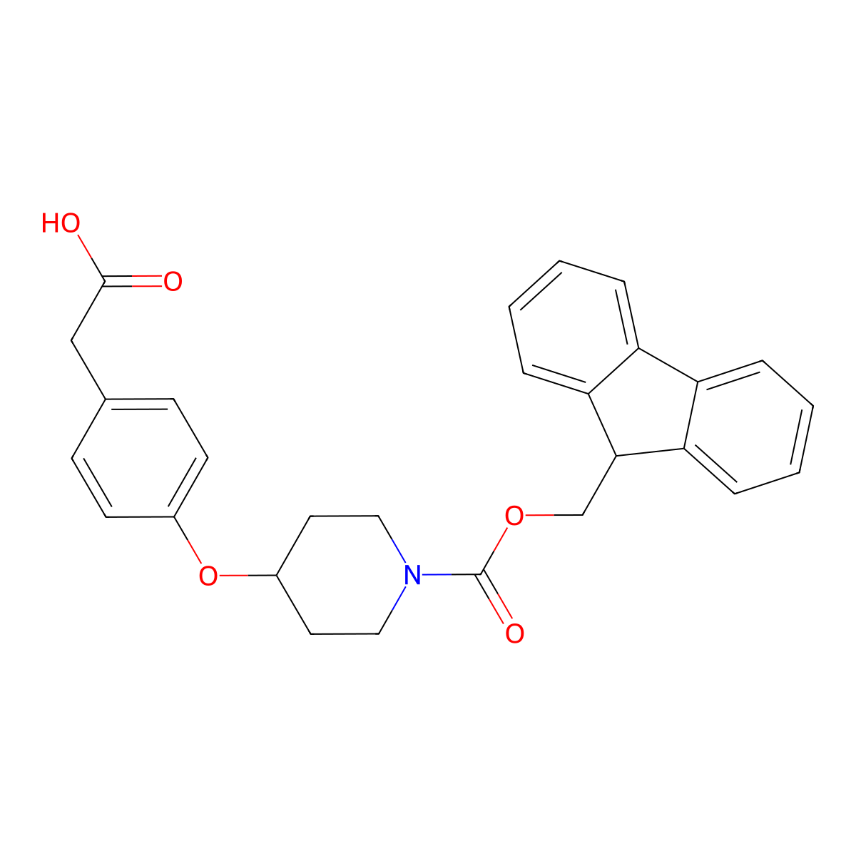 2-{4-[(1-{[(9H-fluoren-9-yl)methoxy]carbonyl}piperidin-4-yl)oxy]phenyl}acetic acid molecular structure, CAS 2639421-41-1