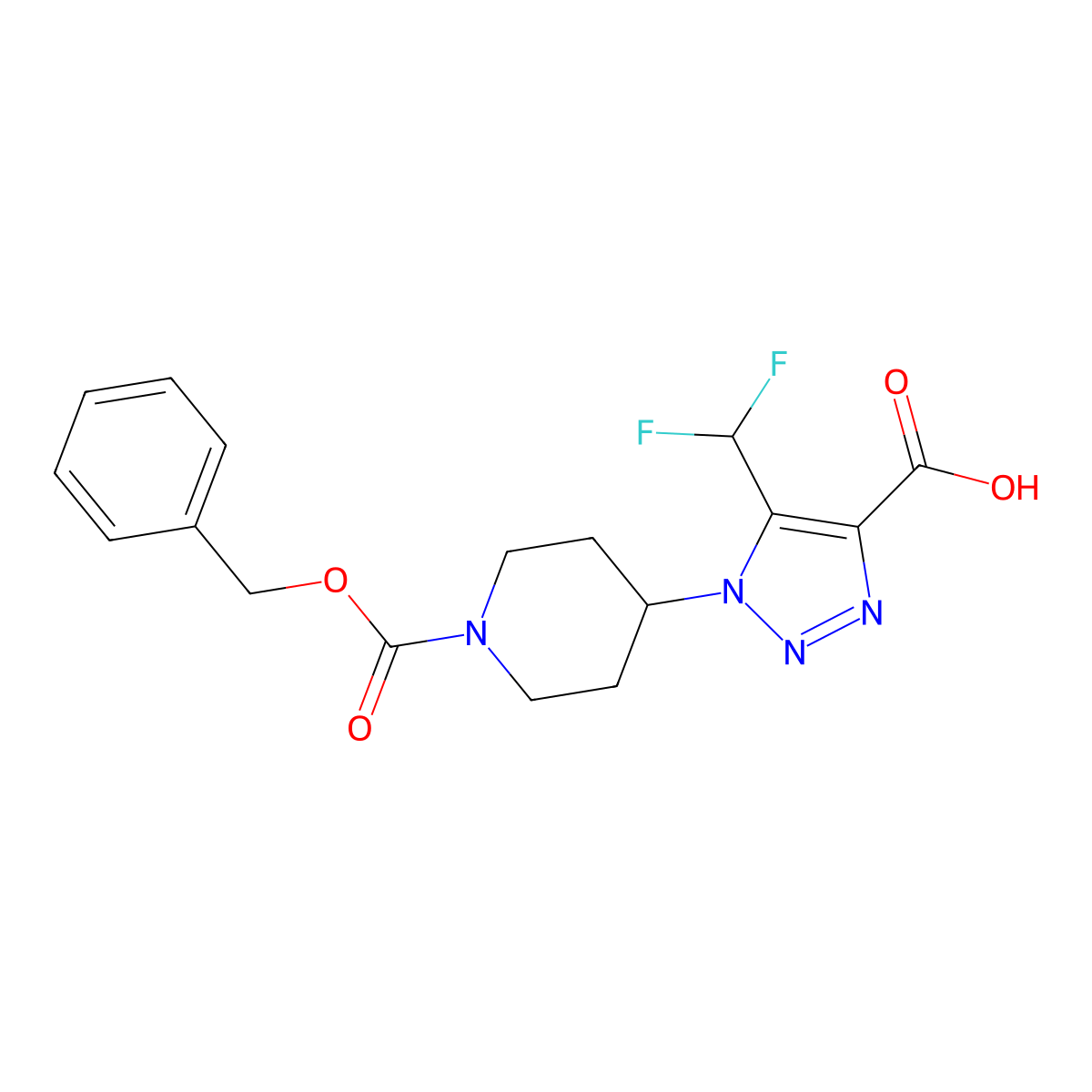 1-{1-[(benzyloxy)carbonyl]piperidin-4-yl}-5-(difluoromethyl)-1H-1,2,3-triazole-4-carboxylic acid molecular structure, CAS 2639421-43-3