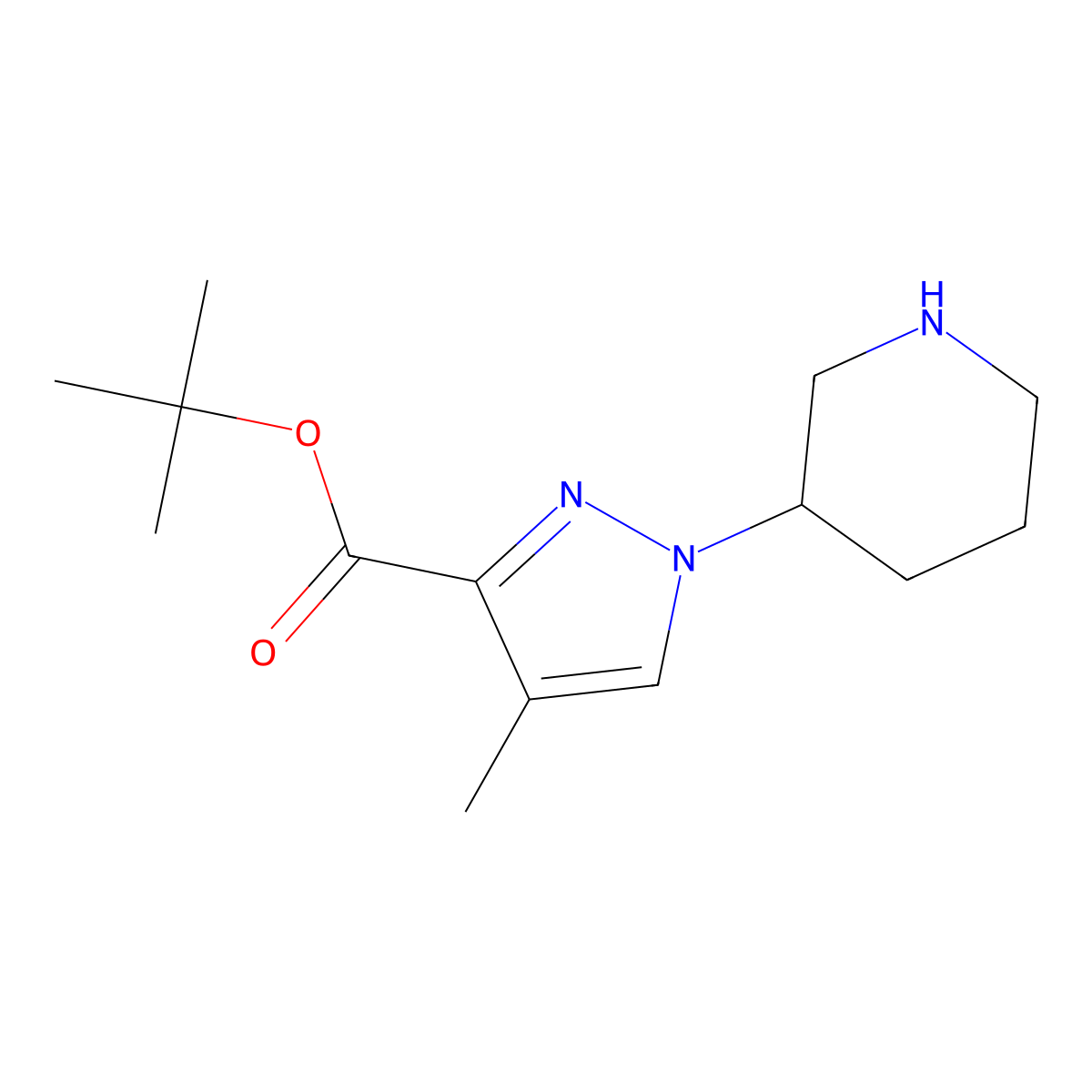 tert-butyl 4-methyl-1-(piperidin-3-yl)-1H-pyrazole-3-carboxylate molecular structure, CAS 2639421-68-2