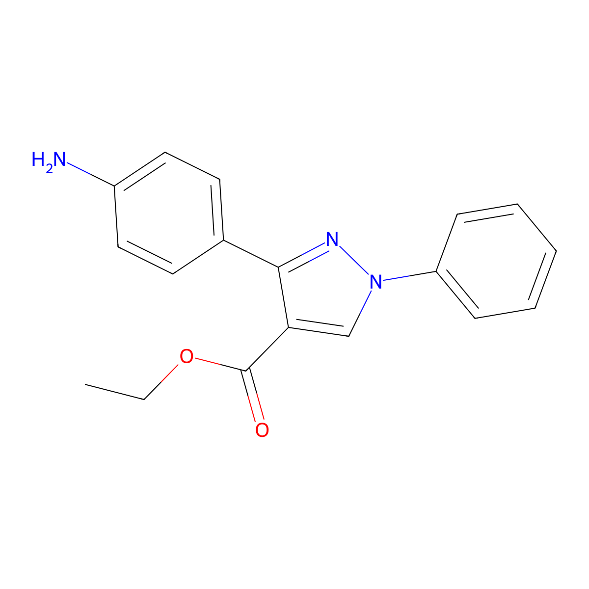 ethyl 3-(4-aminophenyl)-1-phenyl-1H-pyrazole-4-carboxylate molecular structure, CAS 2639422-05-0