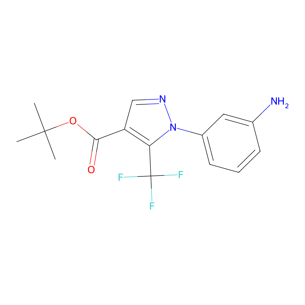 tert-butyl 1-(3-aminophenyl)-5-(trifluoromethyl)-1H-pyrazole-4-carboxylate molecular structure, CAS 2639422-12-9