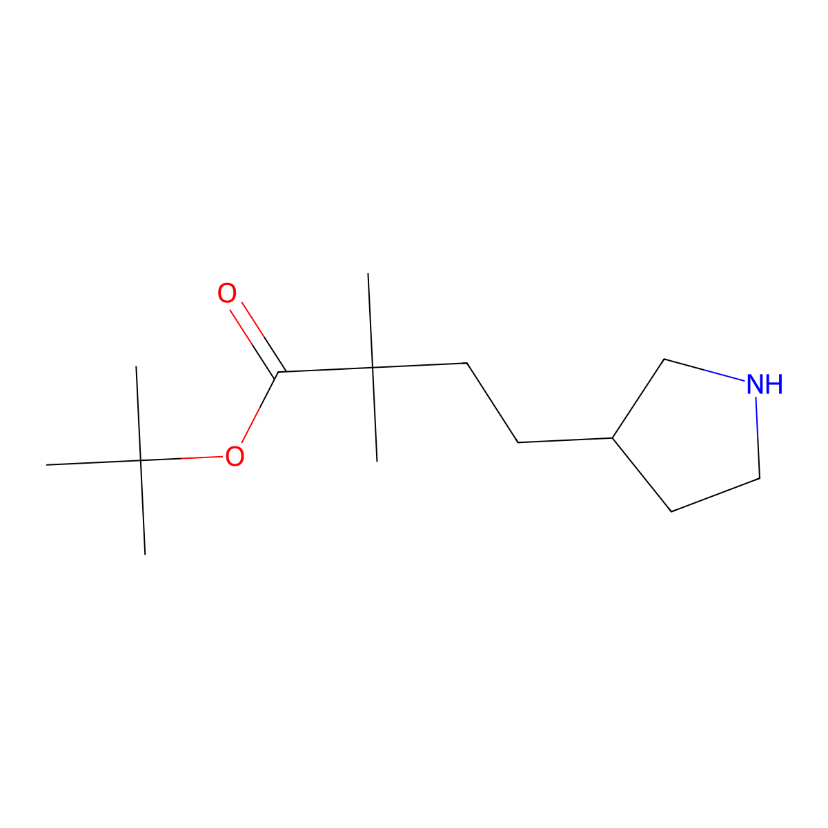 Tert-butyl 2,2-dimethyl-4-(pyrrolidin-3-yl)butanoate molecular structure, CAS 2639422-14-1
