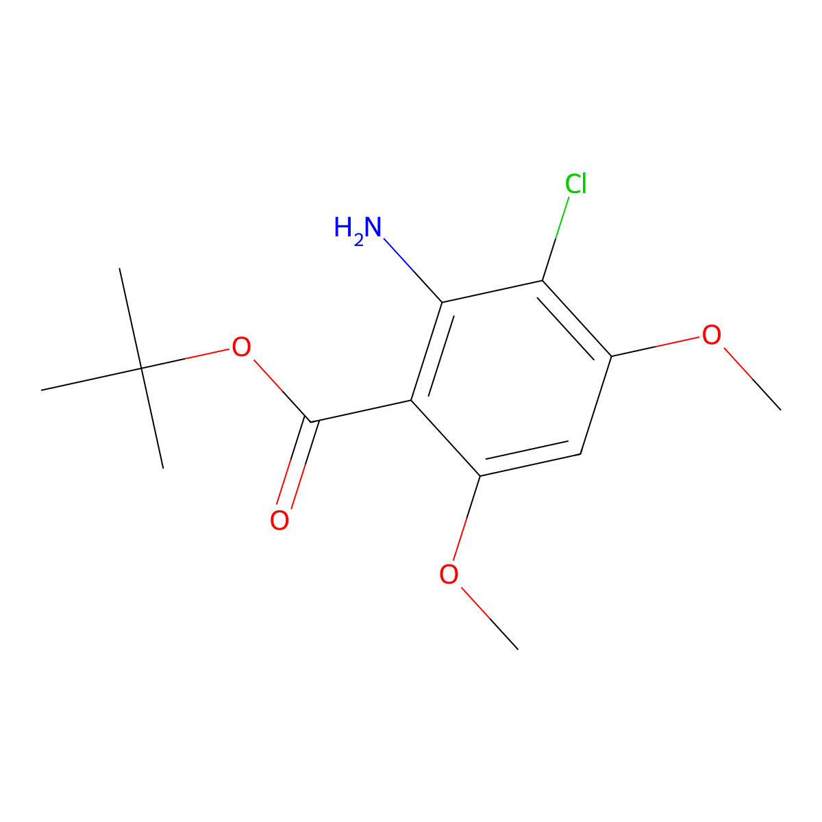 Tert-butyl 2-amino-3-chloro-4,6-dimethoxybenzoate molecular structure, CAS 2639422-22-1