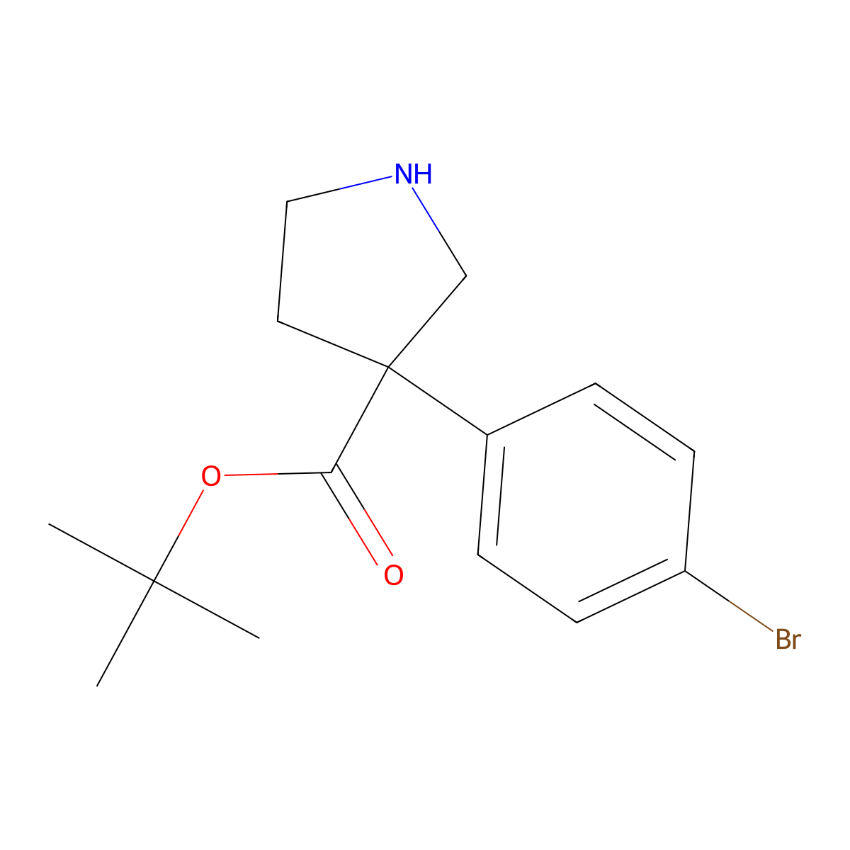 Tert-butyl 3-(4-bromophenyl)pyrrolidine-3-carboxylate molecular structure, CAS 2639422-31-2