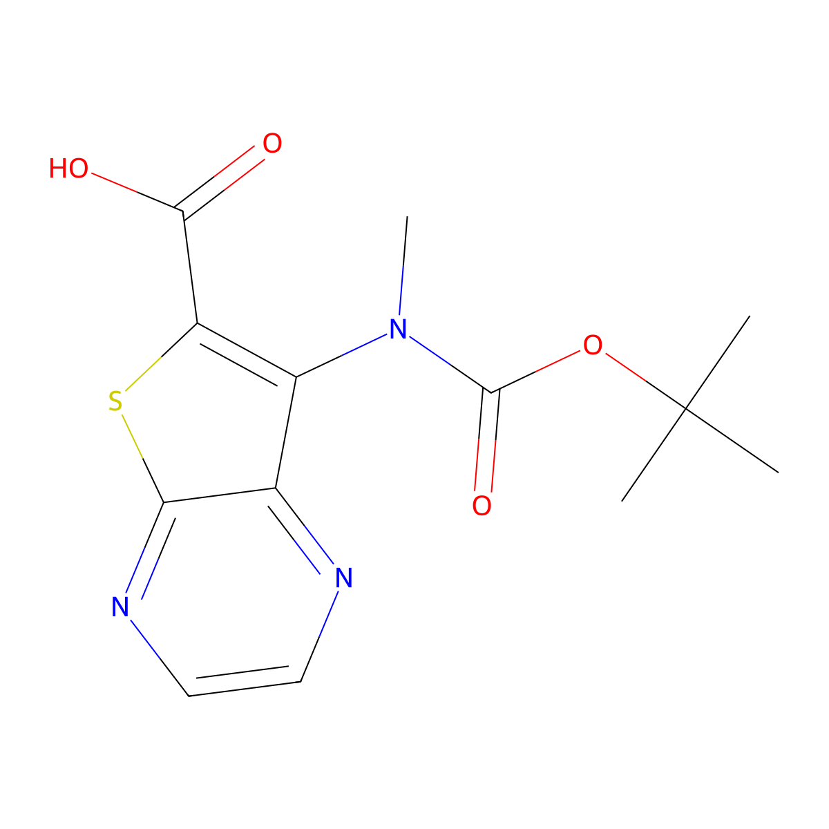 7-{[(Tert-butoxy)carbonyl](methyl)amino}thieno[2,3-b]pyrazine-6-carboxylic acid molecular structure, CAS 2639422-41-4